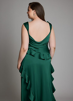 Azazie Sloane At-home Try On Dresses Emerald A-Line Sweetheart Neckline Stretch Satin Dress image16