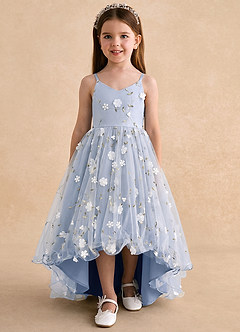 Azazie Celia Flower Girl Dresses Ice A-Line Spaghetti Strap Tulle Dress image6