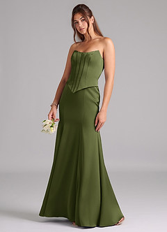 Azazie Ximena Bridesmaid Dresses Olive Mermaid Corset Stretch Satin Convertible Dress image1