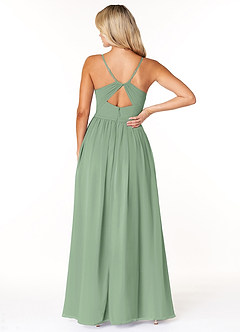 Azazie Dominic At-home Try On Dresses Amethyst A-Line V-Neck Pleated Chiffon Dress image2