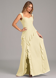 Azazie Sloane Bridesmaid Dresses Lemon Sorbet A-Line Sweetheart Neckline Chiffon Dress image3