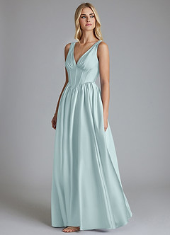 Azazie Delmie Robes de demoiselle d'honneur Robe Trapèze en Satin extensible Corset Brume image4
