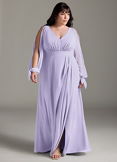 Azazie Matilda Robes de demoiselle d'honneur Robe Trapèze en Mousseline de soie Manche longue Lilas image14