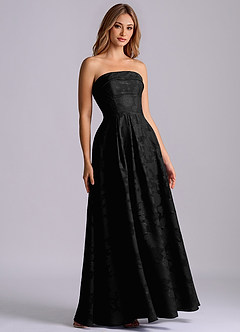 Azazie Lucienne Jurken voor bruidsmeisjes Jurk van Bloemen Burn-out met A-Lijn Strapless Zwart image3