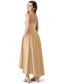 Azazie Jemima Junior Gold A-Line with Pockets Stretch Satin Dress image5