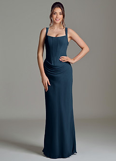 Azazie Niamh Bridesmaid Dresses Dark Navy Mermaid Corset Chiffon Dress image1