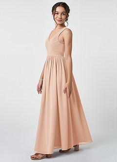 Azazie Keyla Junior A-Linie Plissee Chiffon Kleid Englisches Rosa image3