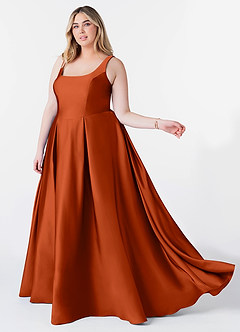 Azazie Neve Abiti da Damigella Abito Principessa in Raso Elasticizzato Con Tasche Paprika image9