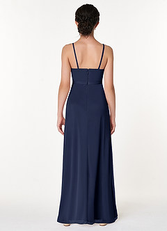 Azazie Luxy Junior Dark Navy Pleated Mesh Dress image2