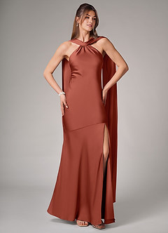 Azazie Kinsley Brautjungfernkleider Meerjungfrau-Linie Seitliche Cut-Outs Stretch-Satin Kleid Terrakotta image5
