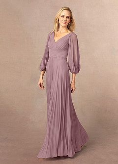Azazie Zahara Mère de la mariée Robes Robe Trapèze en Mousseline de soie Col V plissé Rose Poussiéreuse image3