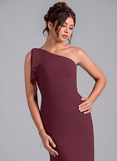 Azazie Rinna Bridesmaid Dresses Cabernet Mermaid One Shoulder Chiffon Dress image6
