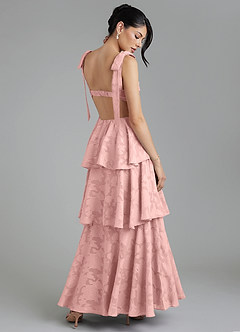 Azazie Jude Robes de demoiselle d'honneur Robe Trapèze en Blumen-Burnout Décolleté en cœur Rose Poudré image1