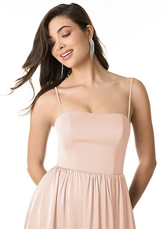 Azazie Morana Vestidos de damas de honor Vestido de Rosa Rubor de Satén Elástico de Corte en A Convertible con Vestidos sin tirantes image2