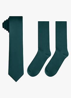 front Matching Stretch Satin Skinny Tie and Cotton Socks Set