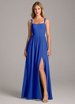 Azazie Rosaline Bridesmaid Dresses Royal Blue A-Line Side Slit Chiffon Dress image4