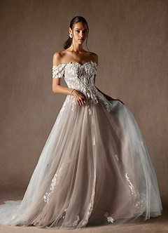 Azazie Rowe Wedding Dresses Diamond White Cocoa Ball-Gown Off the Shoulder Tulle Dress image3