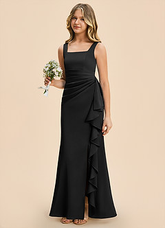 Azazie Adrienne Junior Robe Fourreau en Satin extensible Plissé Noir image1