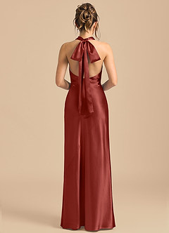 Azazie Velli 신부 들러리 드레스 쉬스 하이넥 메탈릭 새틴 바닥 길이 드레스 image5