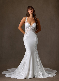 Azazie Estephanie Wedding Dresses Diamond White Mermaid Sequins Stretch Crepe Dress image1