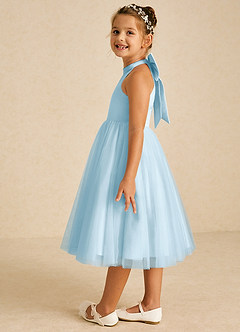 Azazie Dora Flower Girl Dresses Sky Blue A-Line Bow Tulle Dress image4