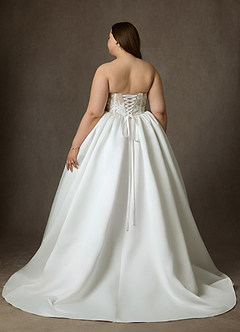 Azazie Mirabeth Hochzeitskleider Ballkleid Schulterfrei Spitze Kleid Diamantweiß Nude image13