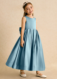 Azazie Cailee Blumenmädchenkleider Ballkleid Plissee Matte Satin Kleid Stimmungsvolles Blau image3