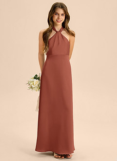 Azazie Beah Junior Jurk van Stretch Satijn met A-Lijn Geplooid Kastanjebruin image4