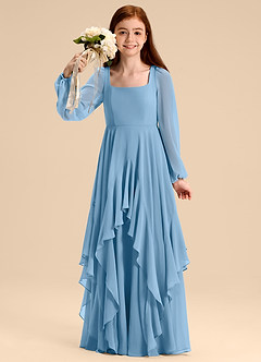 Azazie Clara Junior Abito A-Line in Chiffon Blusa Blu Acciaio image1