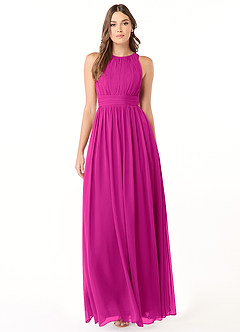 Azazie Luz Bridesmaid Dresses Fuchsia A-Line Lace Chiffon Dress image1