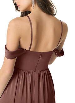 Azazie Morana Bridesmaid Dresses Espresso A-Line Off the Shoulder Stretch Satin Convertible Dress image9