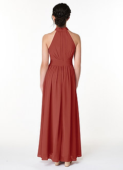 Azazie Iman Junior Robe Trapèze en Mousseline de soie Plissée Terracotta image2