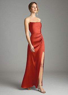 Azazie Leonis Bridesmaid Dresses Rust Mermaid Pleated Stretch Satin Convertible Dress image6