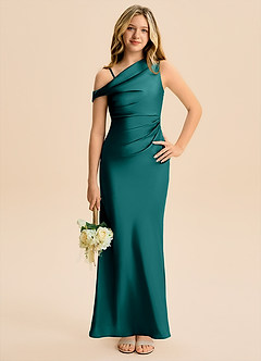 Azazie Emerson Junior Vestido de Pavo Real de Satén Elástico de Corte Recto con Vestidos sin tirantes image4