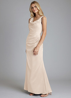 Azazie Tallie Suknie dla druhen Syrena Pofałdowany Satyna elastyczna Do ziemi Sukienka image2