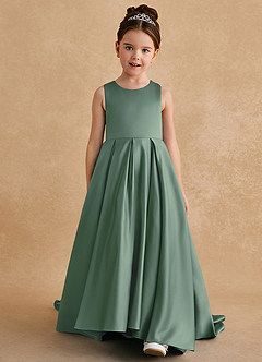 Azazie Sammy Flower Girl Dresses Eucalyptus A-Line Lace Matte Satin Dress image2