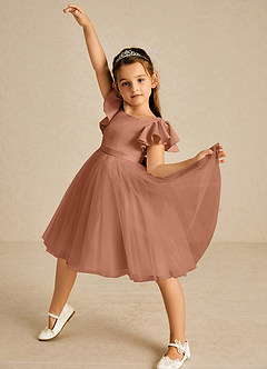 Azazie Kaeya Flower Girl Dresses Bronzer A-Line Bow Tulle Dress image2