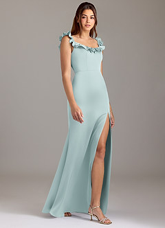 Azazie Callie Brautjungfernkleider Wandelbar A-Linie Gestreift Stretch-Satin Kleid Nebel image4