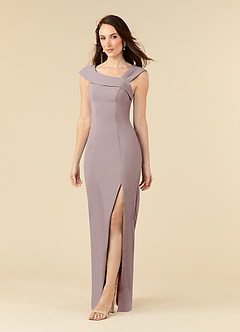 Azazie Ellen Mother of the Bride Dresses Vintage Mauve Sheath Side Slit Stretch Crepe Dress image3
