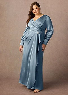 Azazie Petrina Kleider für die Brautmutter Meerjungfrau-Linie Falten Stretch-Satin Kleid Staubblau image3