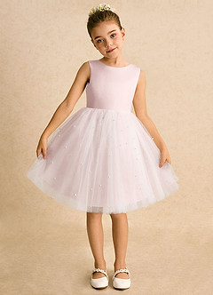 Azazie Esme Flower Girl Dresses Blushing Pink Ball-Gown Bow Tulle Dress image6