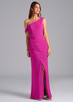 Azazie Madelyn Bridesmaid Dresses Fuchsia Mermaid Off the Shoulder Chiffon Convertible Dress image1