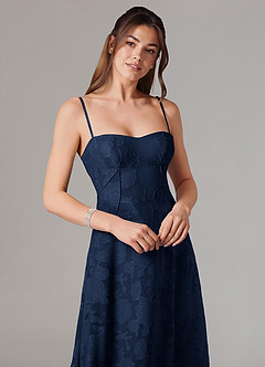 Azazie Valentine Bridesmaid Dresses Dark Navy A-Line Sweetheart Neckline Floral Burnout Dress image2