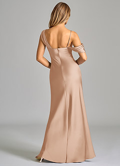 Azazie Celina Bridesmaid Dresses English Rose Sheath Off the Shoulder Stretch Satin Dress image2