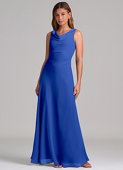 Azazie Nerine Brudtärnklänningar Klä av A-Linje i Chiffong Plisserad Kungsblå image3