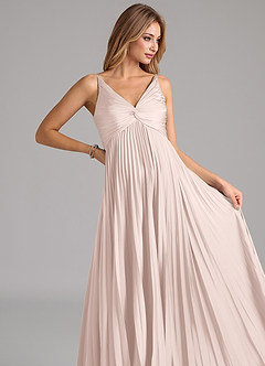 Azazie Raychelle Bridesmaid Dresses Blushing Pink A-Line Pleated Stretch Satin Dress image7
