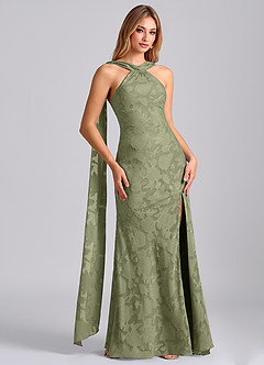 Azazie Kinsley Final Sale Pistachio Mermaid Pleated Floral Burnout Dress image4