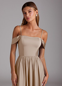 Azazie Calianna Brautjungfernkleider Wandelbar A-Linie Schulterfrei Stretch-Satin Kleid Taupe image2