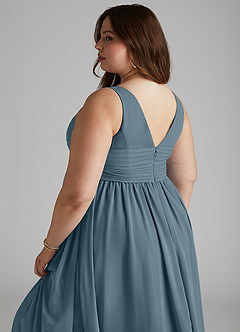 Azazie Yetta Maternity Bridesmaid Dresses A-Line V-Neck Gathered Chiffon Floor-Length Dress image12