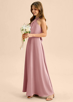 Azazie Beah Junior Dusty Rose A-Line Pleated Stretch Satin Dress image7